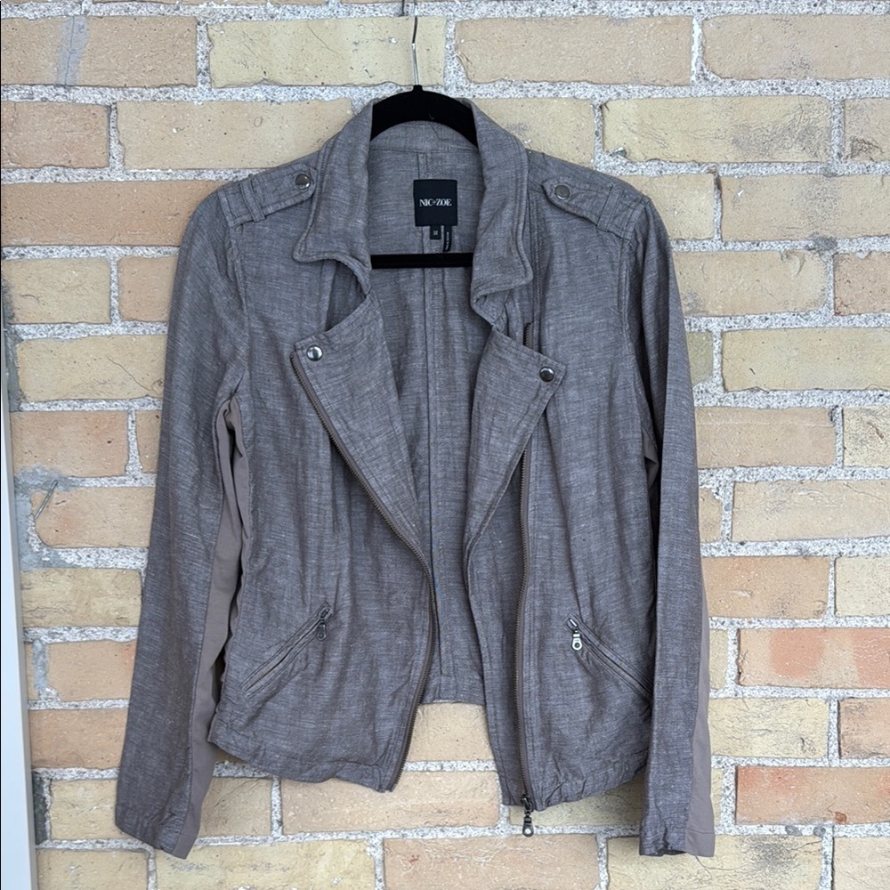NIC + ZOE Beige Linen Moto Jacket